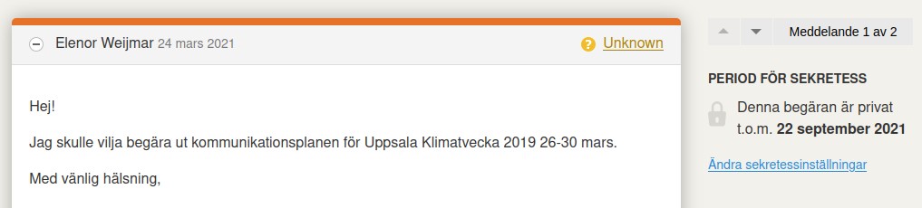 Hantera serieförfrågans privata status